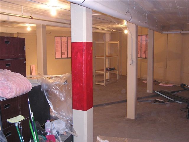 A view of the triangle storage room as it nears completion.