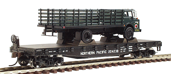 40' Flat Car w/Stakebed Truck - Assembled -- Northern Pacific #1