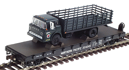 40' Flat Car w/Stakebed Truck - Assembled -- Northern Pacific #2
